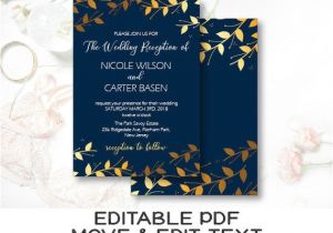 Navy and Gold Wedding Invitation Template Navy and Gold Reception Invitation Royal Blue Wedding Etsy