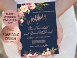 Navy and Gold Wedding Invitation Template Navy Blush Rose Gold Wedding Invitation Template Set Etsy