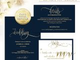 Navy and Gold Wedding Invitation Template Navy Gold Calligraphy Wedding Invitation Set Template 5×7