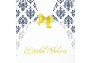 Navy and Yellow Bridal Shower Invitations Navy and Yellow Damask Bridal Shower Wedding Dress Custom