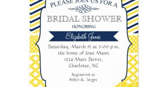 Navy and Yellow Bridal Shower Invitations Navy Blue and Yellow Bridal Shower Invitation 5" X 7