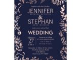 Navy Blue and Rose Gold Wedding Invitations Elegant Navy Blue Rose Gold Floral Wedding Invites