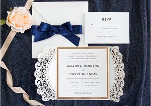 Navy Blue and Rose Gold Wedding Invitations Elegant Rose Gold and Navy Blue Glitter Wedding