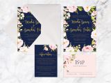 Navy Blue and Rose Gold Wedding Invitations Navy Blue Wedding Invitation Kits Printable Wedding