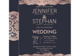 Navy Blue and Rose Gold Wedding Invitations Rose Gold Lace and Navy Blue Wedding Invitations Zazzle