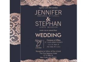 Navy Blue and Rose Gold Wedding Invitations Rose Gold Lace and Navy Blue Wedding Invitations Zazzle