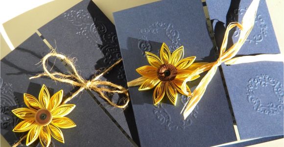 Navy Blue and Sunflower Wedding Invitations Sunflower and Navy Blue Wedding Invitation Sunflower Wedding
