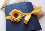 Navy Blue and Sunflower Wedding Invitations Sunflower Handmade Wedding Invitation Country Invitation