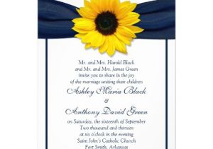 Navy Blue and Sunflower Wedding Invitations Sunflower Navy Blue Ribbon Wedding Invitation 13 Cm X 18