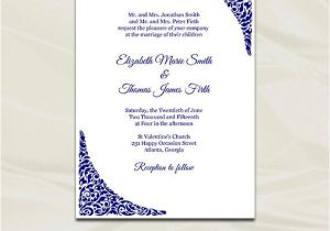 Navy Blue Wedding Invitation Template Navy Blue Wedding Invitation Template Diy by