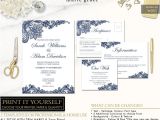 Navy Blue Wedding Invitation Template Wedding Invitation Navy Blue and Lace Wedding Invitation