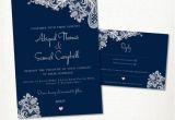 Navy Blue Wedding Invitations Kits Navy Blue Wedding Invitation Rsvp Card Set Kit Lace Linen