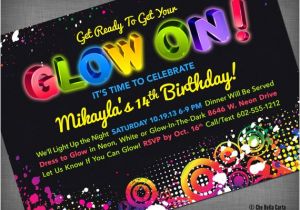 Neon Birthday Invitation Template Glow Neon Black Light Party Customized Printable Invitation