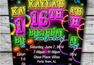 Neon Birthday Invitation Template Sweet 16 Glow In the Dark theme Neon Disco Birthday Party