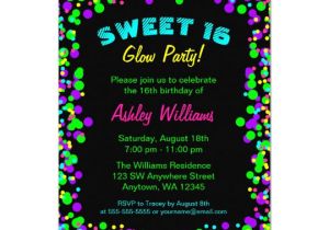 Neon Party Invitation Template Sweet 16 Neon Glow Confetti Birthday Party Invitation
