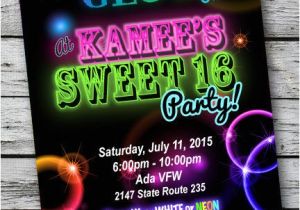 Neon themed Party Invitations Sweet 16 Glow In the Dark theme Neon Disco Birthday Party
