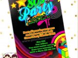 Neon themed Party Invitations totally 80 39 S Bling and Neon Birthday Party Invitation