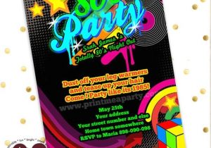 Neon themed Party Invitations totally 80 39 S Bling and Neon Birthday Party Invitation