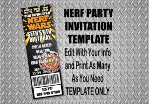 Nerf Gun Birthday Party Invitations Printable Instant Download Printable Nerf Inspired Birthday Party