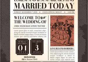 Newspaper Wedding Invitation Template Vintage Newspaper Wedding Invitation Template Vector Image