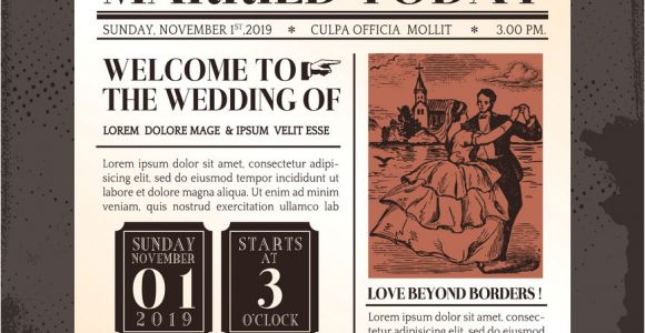 Newspaper Wedding Invitation Template Vintage Newspaper Wedding Invitation Template Vector Image