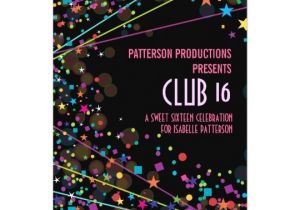 Nightclub themed Party Invitations Neon Lights Sweet 16 Club Party Invitation Zazzle Com
