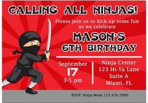 Ninja Birthday Party Invitation Template Free Ninja Invitation Printable or Printed with Free Shipping