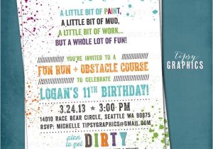 Obstacle Course Birthday Party Invitations Down Dirty Paint Ball Color Run Obstacle Course