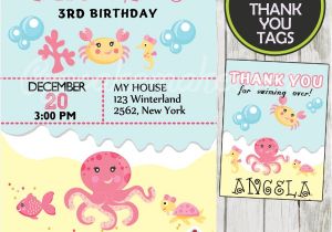 Ocean theme Party Invitations Under the Sea Girl Birthday Invitation Personalized D2