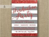 Ohio State Graduation Party Invitations Red Gray Graduation Party Invitation Glitter Stripes