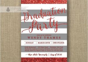 Ohio State Graduation Party Invitations Red Gray Graduation Party Invitation Glitter Stripes