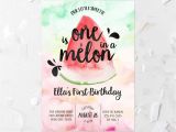 One In A Melon Birthday Invitation Template Editable File Watermelon First Birthday Party Invitation