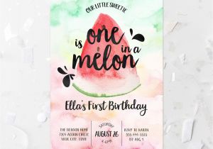 One In A Melon Birthday Invitation Template Editable File Watermelon First Birthday Party Invitation