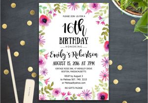 One Page Birthday Invitation Template 16th Surprise Birthday Invitations Printable Sweet Sixteen