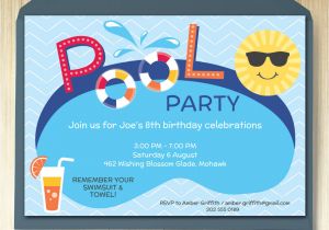 One Page Birthday Invitation Template Pool Party Invitation Card Editable Template Party Printable