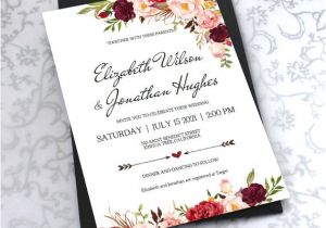 One Page Responsive Wedding Invitation Template Printable Wedding Invitation Template Floral Burgundy Rustic