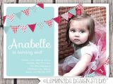 One Year Birthday Party Invitations First Birthday Invitation Bunting Flags Banner Photo Printable