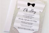 Onesie Baby Shower Invitations for Baby Boy Baby Shower Esie Invitation Glitter Shower Invitation