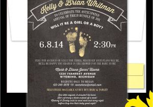 Open House Style Party Invitation Wording Nealon Design Chalkboard Footprints Baby Shower