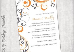 Orange and Gray Wedding Invitations Printable Wedding Invitation Template orange and Gray