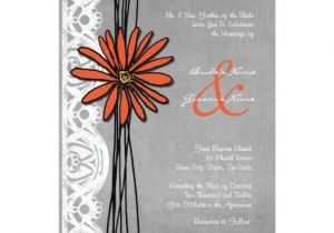 Orange and Grey Wedding Invitations Vintage orange and Grey Daisy Wedding Invitation Zazzle