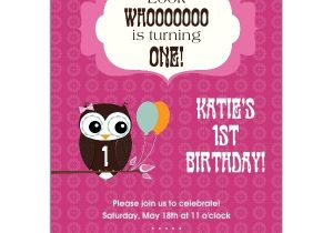 Owl 1st Birthday Invitations Cheerful Owl Girl 1st Birthday Invitations