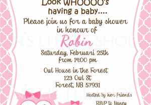 Owl Baby Shower Invitations Etsy Pink Owl Baby Shower Invitation Card Customize
