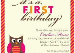 Owl First Birthday Photo Invitations Baby Owl Pink First Birthday Invitations
