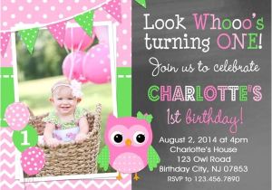 Owl First Birthday Photo Invitations Chevron Owl Birthday Invitation Girls Owl 1st Birthday