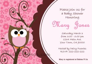 Owl Invites for Baby Shower Baby Shower Owl Invitations Printable Pink Owl Custom order