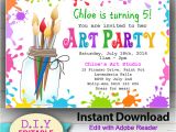 Paint Party Invitation Template Free Editable Printable Art Party Invitation Children 39 S