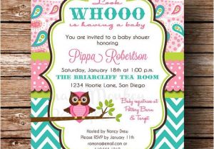 Paisley Print Baby Shower Invitations Owl Baby Shower Invitation Baby Girl Pink Aqua Teal
