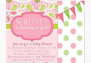 Paisley Print Baby Shower Invitations Pink and Green Paisley Baby Shower or Birthday Party