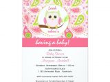 Paisley Print Baby Shower Invitations Pink Owl and Paisley Print Baby Shower Invitation